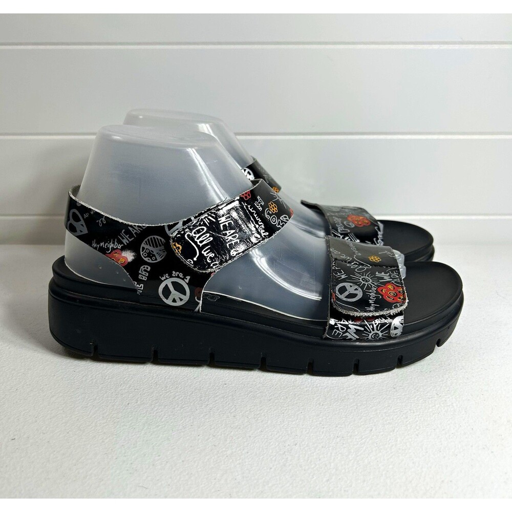 Alegria PLA-311 Women’s Sandals EU 40 US 9 Peace Graphic Platform Hook & Loop